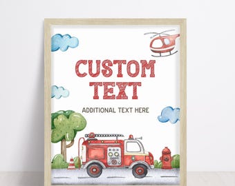 Fire Truck Custom Sign, Editable Fire Truck Party Sign, Firefighter Birthday, Firetruck Birthday Sign, Two The Rescue, Sound The Alarm KB36