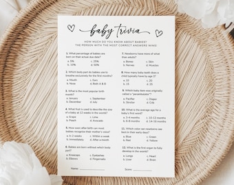 Baby Shower Trivia Games, Baby Trivia Games, Baby Shower Trivia Questions, Minimalist Baby Game, Fun Baby Shower Games,Baby Shower Quiz BSS2