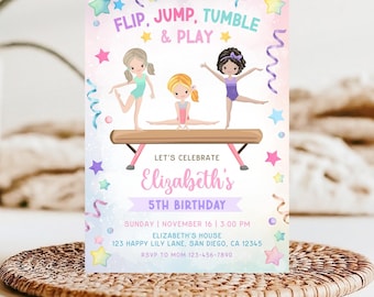 5th Birthday Invitation Girl Gymnastics, Printable Gymnastics Birthday, Kids Birthday Invite, Girl Winter Invite, Girl Birthday Party  KB58