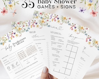Wildflower Baby Shower Games, Editable Bundle, Baby in Bloom Baby Shower Game Bundle Floral Baby Shower Activities, Fun Game Templates BSG1