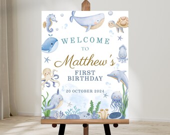 Editable Under the Sea Birthday Party Welcome Sign, Under the Sea Welcome Sign, Under the Sea Party Banner, Whale Shark Party Decor KB06
