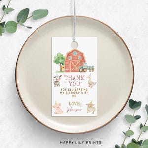 Farm Animals Thank You Tag, Three I E I O Birthday, Editable Barnyard Birthday Party Favor Tags, Farm Red Birthday Party, Tractor Party KB33