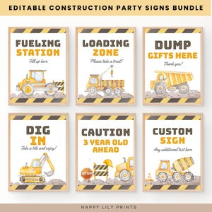 Bearbeitbare Konstruktion Party Schilder Bundle, Bau Geburtstag Lebensmittel Schilder, Bagger Bau LKW Geburtstag Essen Getränkeschilder Set KB25