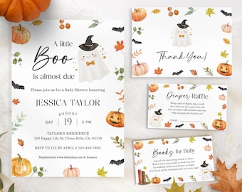 Bundle d'Invitation pour baby shower Little Boo, lot de baby shower de bébé fantôme, téléchargement de lot de baby shower Halloween, Little Boo est presque dû BS05