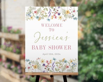 Baby in Bloom Welcome Sign, Editable Baby in Bloom Sign, Baby Shower Baby in Bloom Welcome Sign, Wildflower Baby Shower Welcome Sign BS01