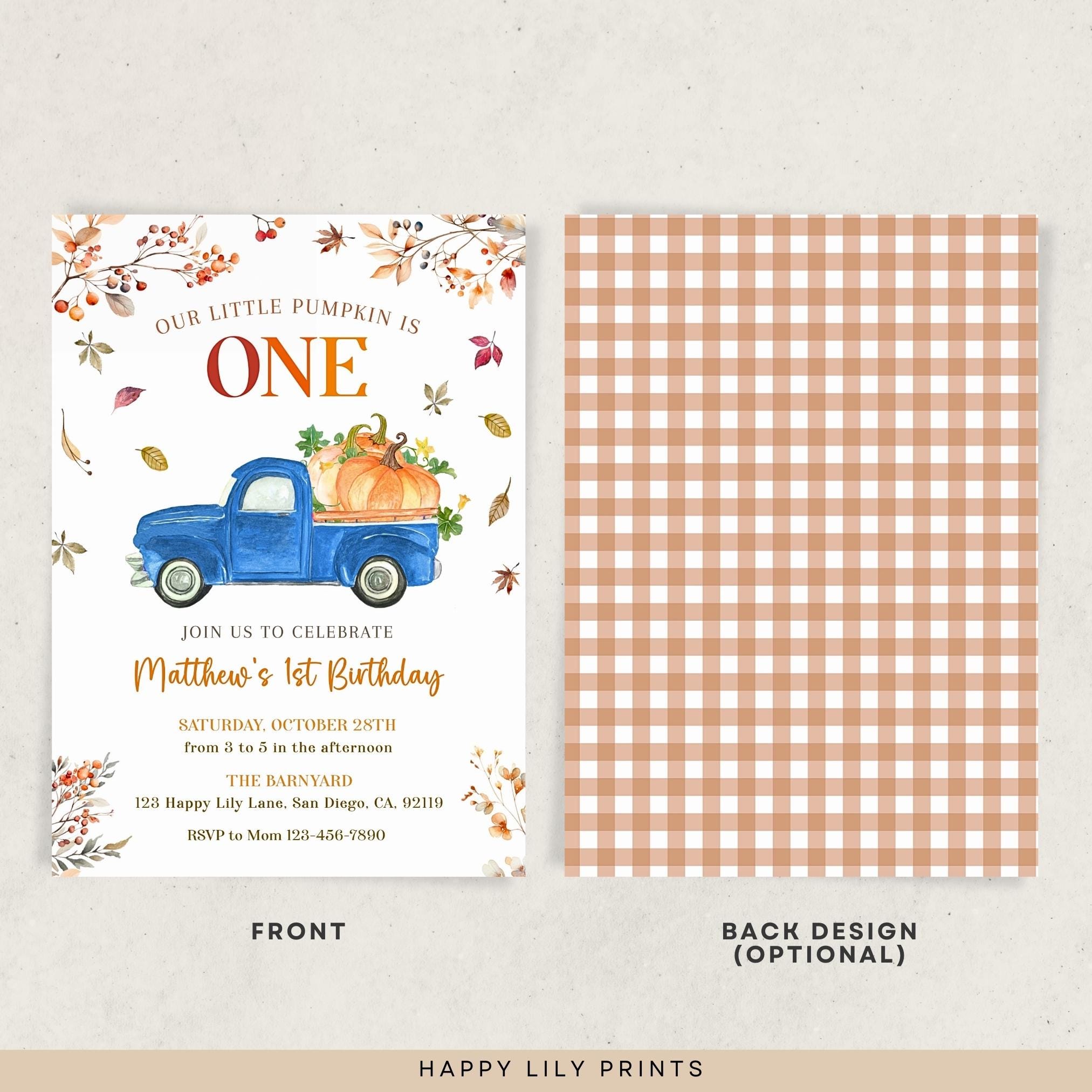 Little Blue Truck Birthday Invitation One, Editable Our Little Pumpkin ...