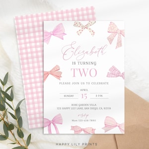 Editable Pink Bow Birthday Invitation, Pink Bow Birthday Party, Coquette Birthday, Pink Bow Invite Template, Girls Just Wanna Be ONE KB71
