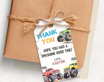 Monster Truck Thank You Tag, Editable Monster Truck Party Favors Tag, Monster Truck Tags, Monster Truck Party Decor, Birthday Favor Tag KB62