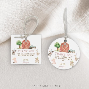 Farm Animals Thank You Tag, Three I E I O Birthday, Editable Barnyard Birthday Party Favor Tags, Farm Red Birthday Party, Tractor Party KB33