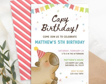 Capybara Geburtstagseinladung Digital, Capybara Geburtstag, Capy Geburtstag einladen, Jungen Geburtstag einladen, Capybara Printable, Capybara Party KB67