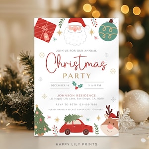 Invito alla festa di Natale, invito alla festa di Natale, modello di invito di Natale modificabile, invito annuale alla festa di Natale, Babbo Natale CP01