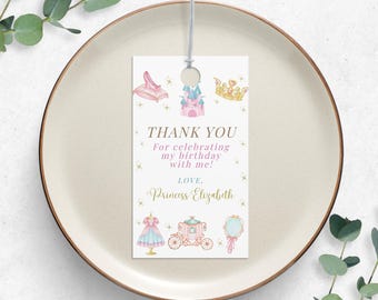 Princess Party Birthday Tags, Princess Thank You Tag, Editable Princess Birthday Party Favor Tags, Princess Party, Princess Gift Tags KB54