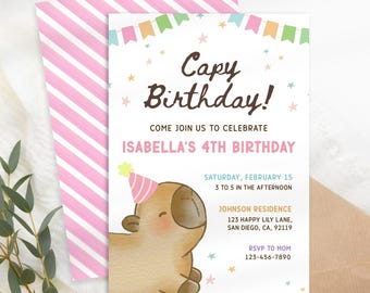 Capybara Geburtstagseinladung Digital, Capybara Geburtstag, Capy Geburtstag einladen, Kindergeburtstag einladen, Capybara Printable, Capybara Party KB67