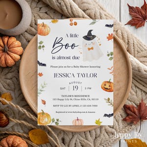 A Little Boo Is Almost Due Baby Shower Invite, Editable Halloween Baby Shower, Little Boo Invitation, Fall Cute Ghost Baby Shower BS05
