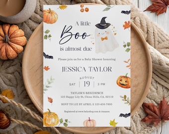 A Little Boo Is Almost Due Baby Shower Invite, Editable Halloween Baby Shower, Little Boo Invitation, Fall Cute Ghost Baby Shower BS05