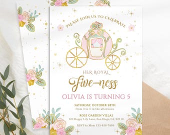 Royal Fiveness Birthday Invitation, Princess Birthday, Her Royal Fiveness, Girl 5th Birthday Invite,Girl Birthday Invite,Princess Party KB52