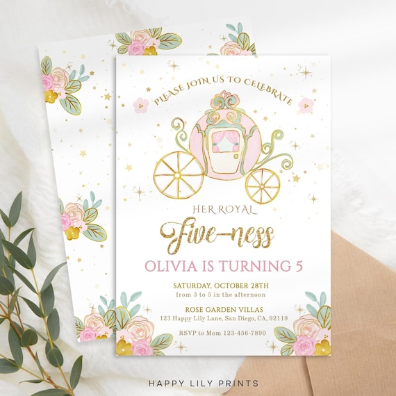 Royal Fiveness Birthday Invitation, Princess Birthday, Her Royal Fiveness, Girl 5th Birthday Invite,Girl Birthday Invite,Princess Party KB52