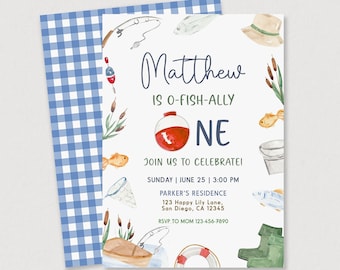 Ofishally One Invitation Template, Fishing 1st Birthday, Ofishally One Digital Birthday Invite, O-Fish-Ally, Boy 1st Birthday Invite KB78