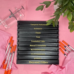 Bandeja portajeringas personalizada para inyectables de relleno dérmico, organizador para esteticistas, enfermeras y spas médicos.
