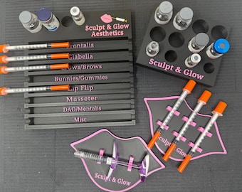 Kundenspezifisches Set mit 4 Tabletts: 1 Botox Spritzentablett, 2 Dermal Filler Injizierbare Spritzenhalter & Fläschchenhalter, Medspa Tabletts Organizer