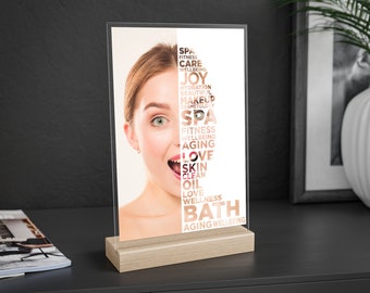 Wellness Acrylic Sign with Wooden Stand, MedSpa Decor
