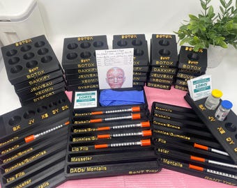 Innovadores soportes para viales, bandejas para jeringas, organizador de neurotoxinas para inyectores de enfermería en estética médica y organizador para spa médico.