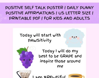 Punny Positive Self Talk Poster Daily Affirmations Printable PDF ...