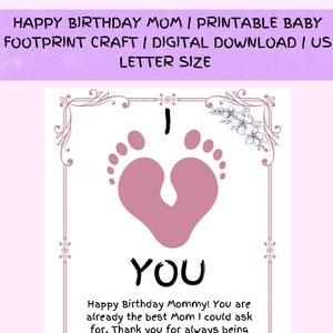 Alles Gute zum Geburtstag Geschenk für Mama | Druckbare Handwerk | Neugeborenen Baby Fußabdruck Kunst | Beschäftigung für Kinder | Digitaler Download | Druckbares Geschenk für Mama