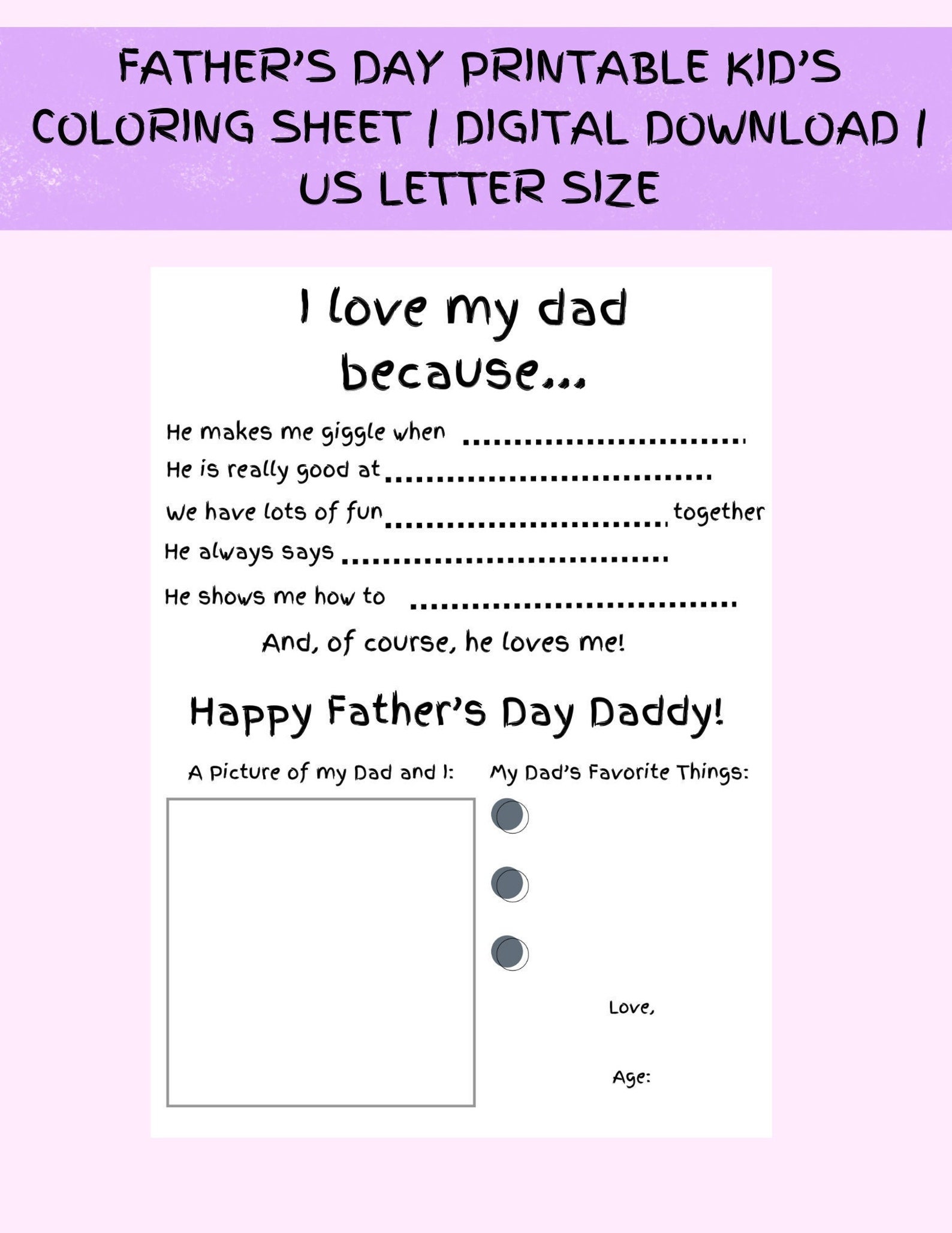 Father's Day Gift Worksheet | Fill in the Blanks | for Kids | Digital ...