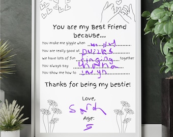 You're My Best Friend Because | Printable Gift | Worksheet For Kids | Fill in the Blanks | Digital Download | Printable PDF | Bestie