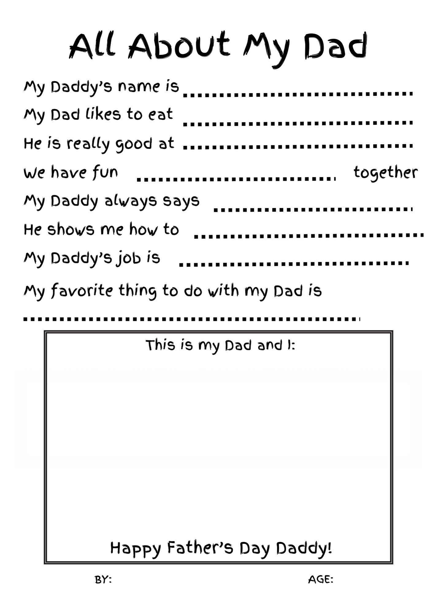 All About My Dad Father's Day Questionnaire | Fill in the Blanks | Easy ...