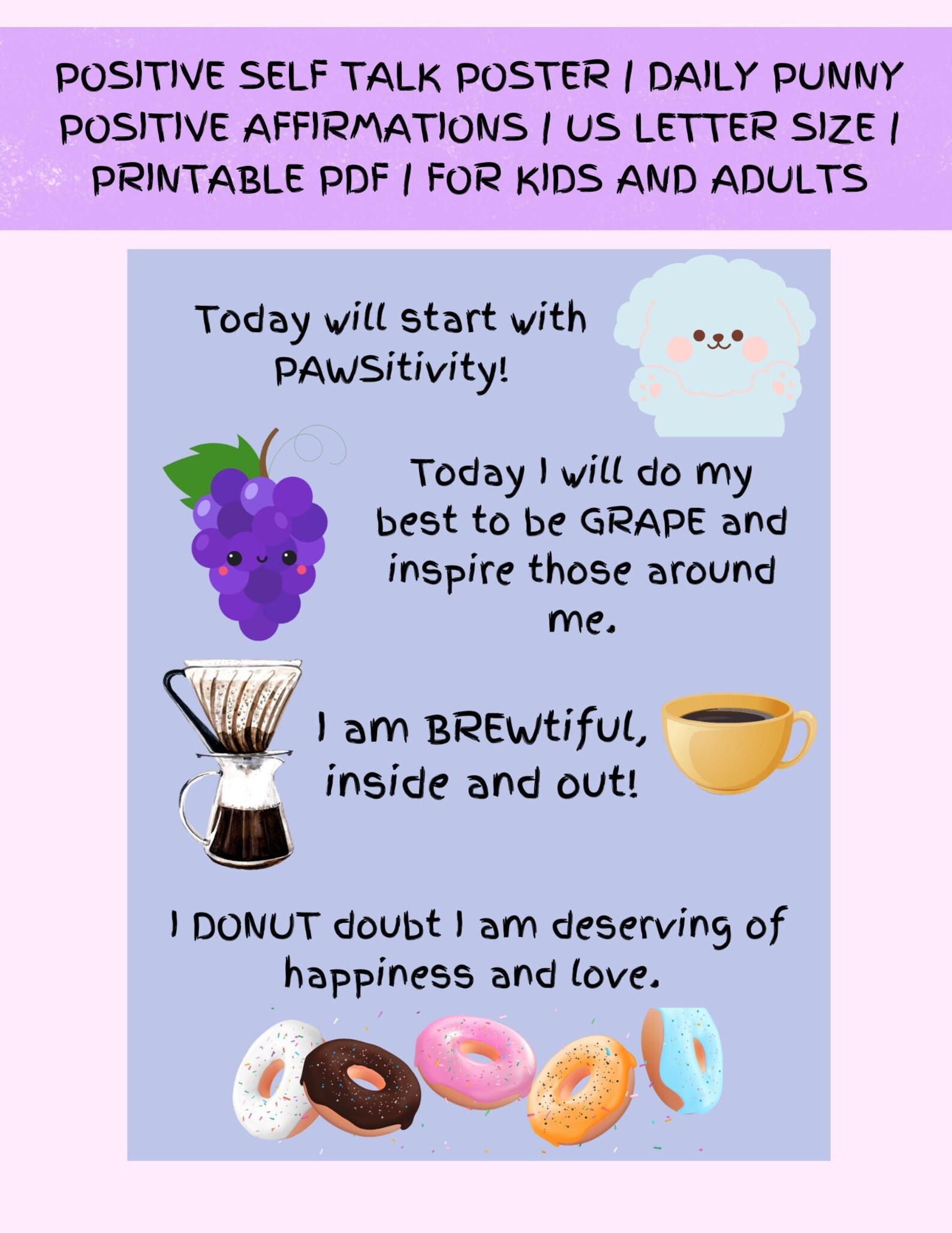 Punny Positive Self Talk Poster | Daily Affirmations | Printable PDF ...