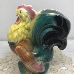 Vintage Royal Copley Rooster Planter, Garden Decor, Chicken Rooster Decor, Farmhouse Decor