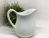 Vintage Ironstone Pitcher, White Granite W.S. George Old Creamer Pitcher, Creamy White Small Antique Jug, Farmhouse Decor, Early 1900 39 s