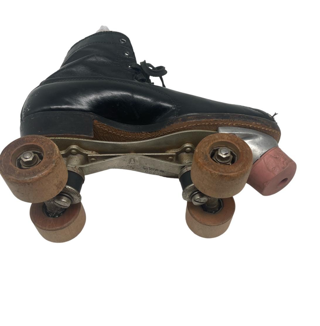 Patins à Roulettes Vintage Chicago Hyde – Cuir Noir, Roues En Bois – Taille Femme 11,5 US