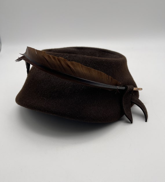 Vintage Felt Brown Hat with Feather, 1930's Henry… - image 5