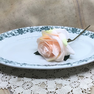 Vintage Green and White Ironstone Oval Platter Dish Plate, Floral Design, Farmhouse Kitchen Dishware