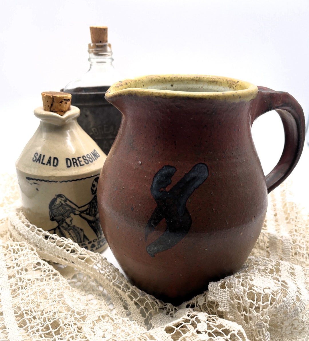 Bone Inlay Rice Pitcher Primitive Primitive Stoneware Red Pottery Pitcher, Farmhouse Primitive Decor - Etsy