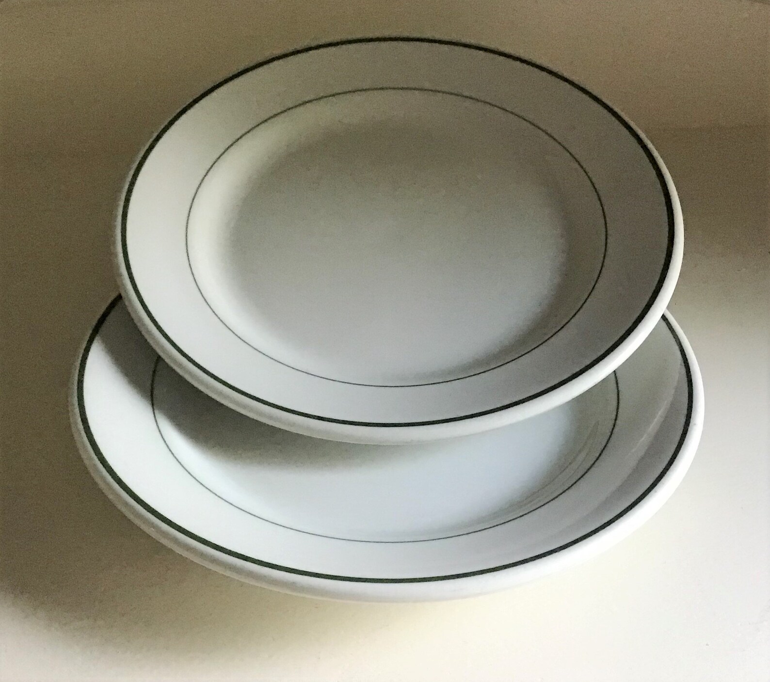 Set of 2 Restaurant Ware Dinner Plates Double Green Stripe Etsy