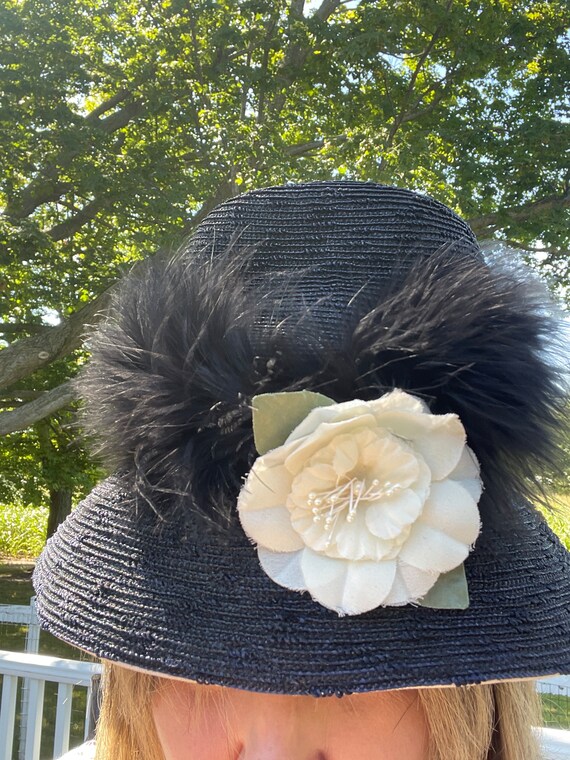 Vintage Ladies Black Hat With a White Flower, Tall Womens  display picture 3