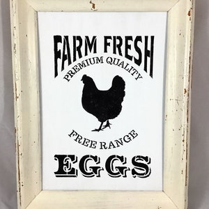 Wood Fresh Eggs Sign Picture in a Rustic Frame, Chicken Wall Decor Wall Hanging, Farmhouse Kitchen Decor, Rooster Decor