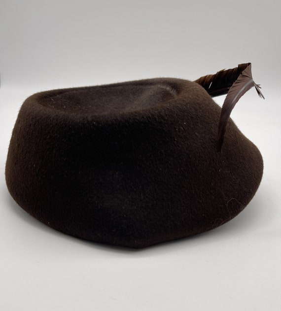 Vintage Felt Brown Hat with Feather, 1930's Henry… - image 3