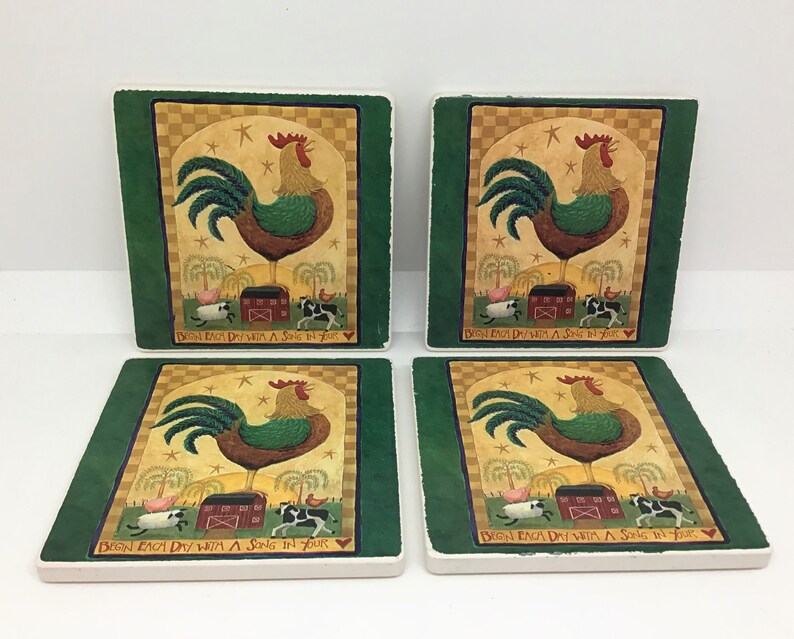 Rooster Ceramic Drink Coasters and Coaster Holder Set of 4 - Etsy