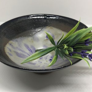 Vintage RS Pottery Bowl: Navy Blue, Gray, Purple, and White (7 1/2&quot; Diameter)