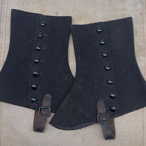Antique Wool Spats with Leather Straps, Late 1800’s, Edwardian Decor