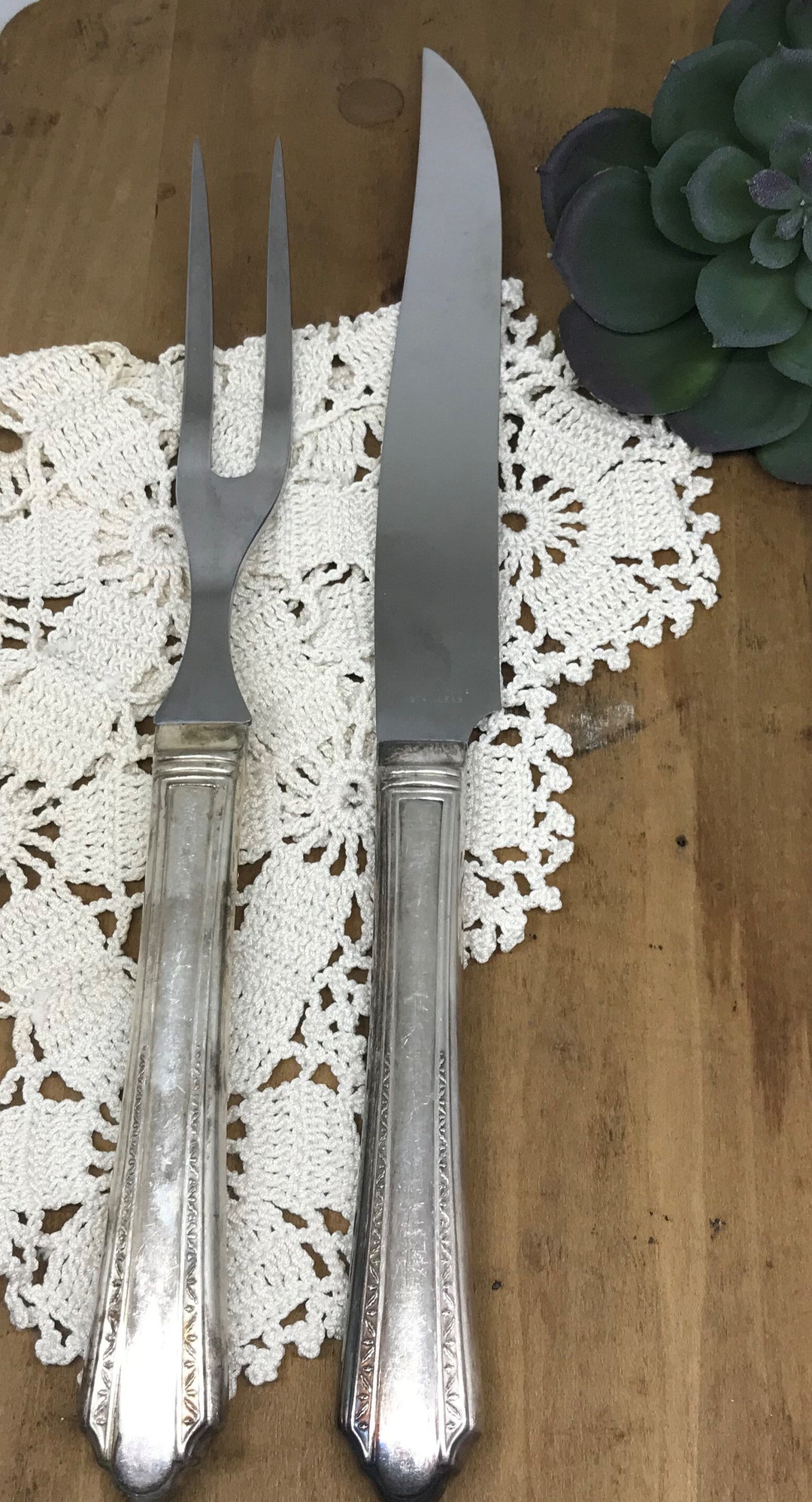 Antique Carving Set 1934 Wm A Rogers A 1 Plus Silverplate Oneida Knife