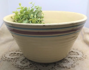 Vintage Watt Yellow Ware Mixing Bowl: #9 Ribbed Stripe Ovenware
