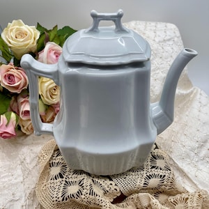 Vintage White Ironstone Teapot Coffee Pot by Johnson Brothers From the 19th to Early 20th Century featuring Pleated Bottom