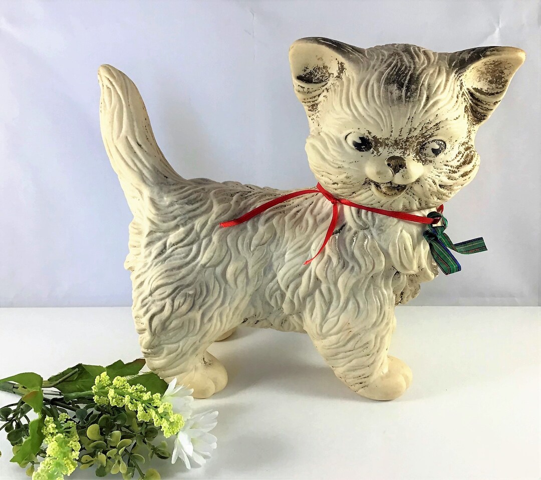 Vtg 1960 Edward Mobley Cat Rubber Toy Gray Long Haired Sleep