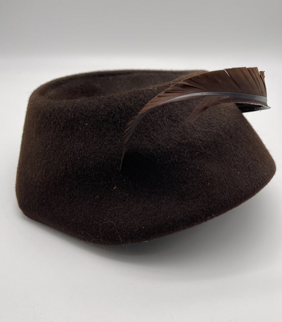 Vintage Felt Brown Hat with Feather, 1930's Henry… - image 6